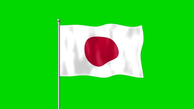 Japan flag waving in the wind on green screen footage background. 4k