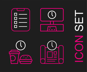 Set line Project time plan, Fast food, Smart Tv and To do list or planning icon. Vector