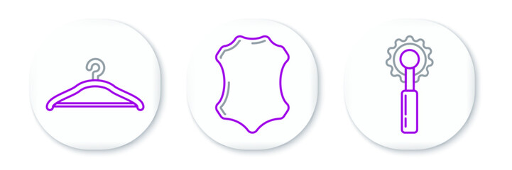 Set line Cutter tool, Hanger wardrobe and Leather icon. Vector