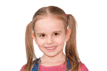 Cute little girl smiling and looking at the camera isolated on transparent background