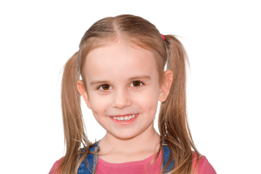 Cute little girl smiling and looking at the camera isolated on transparent background