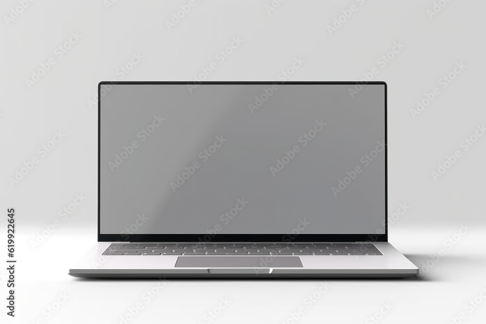 Aufkleber an open laptop computer sitting on top of a table. generative ai. mockup with space for your design 
