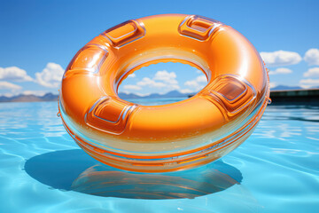 A flying inflatable ring, embracing a minimal trend, featuring the Color of the Year 2022, Very Peri. Generative Ai.