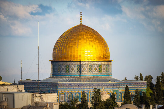 view from austrian hospice, dome of the rock, golden, gold, sunset, jerusalem, old city, israel, middle east