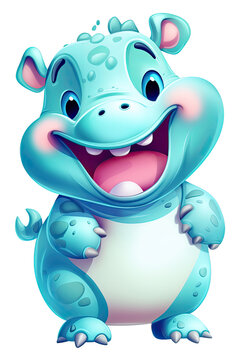 Cute happy hippo on transparent background