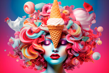  creative ice cream banner in the hot summer day. Generative AI
