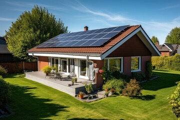 Fototapeta na wymiar Solar panels on roof of the house renewable energy . Generative AI