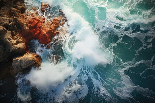 Abstract background of depicting the meeting of waves from a river and the sea during high and low tide, symbolizing the ebb and flow of life. Generative Ai.