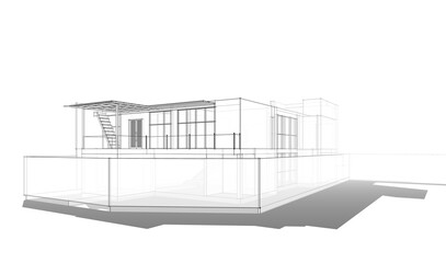 Modern house sketch 3d illustration