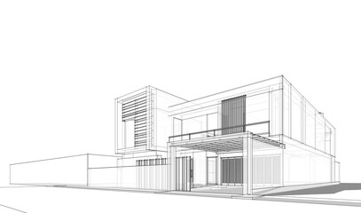 Fototapeta premium Modern house sketch 3d illustration
