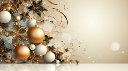 Cute Christmas background, wallpaper design. Panoramic banner composition. Copy-space, place for greeting text.