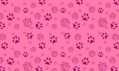 Seamless pattern.Traces from paws cats,dogs, household Pets.Nice vector illustration.Spectacular pastel colors.Design of websites,postcards,signs,web pages, pet stores.Vector illustration. 