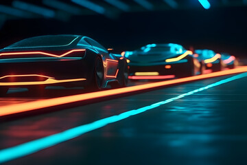 futuristic car race with neon effect ,generative ai