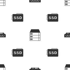 Set RAM, random access memory, Server, Data, Web Hosting and SSD card on seamless pattern. Vector