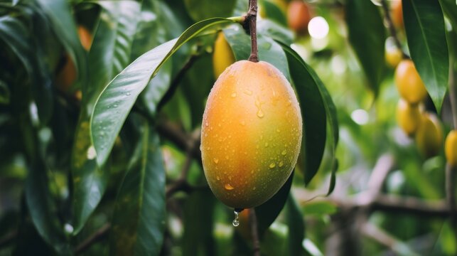 Fresh mango fruit in a tree, Generative ai image