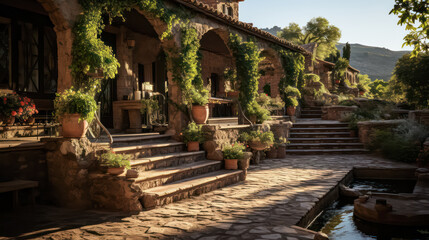 3D render Antique Roman Home and Garden, relaxation Creating a Harmonious Fusion of Outdoor Spaces