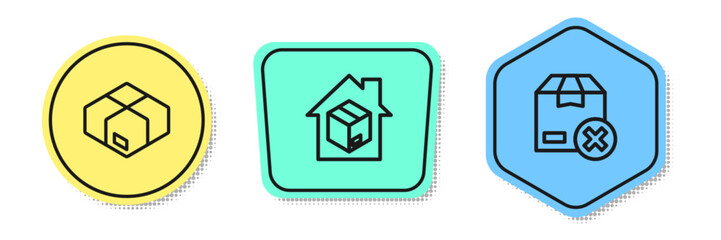 Set line Carton cardboard box, Home delivery services and . Colored shapes. Vector