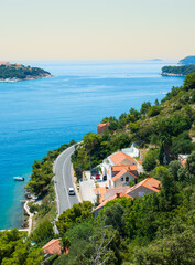 Scenic coastal road near Dubrovnik on Dalmatian coast, Croatia. Europe Travel. Road Trip. Sea scape.