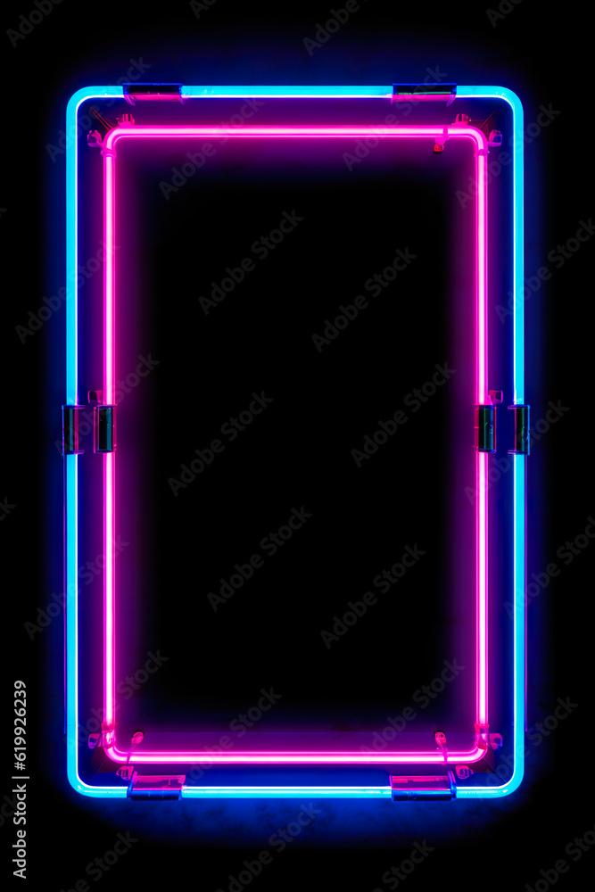Poster a neon frame in the shape of a square. generative ai.