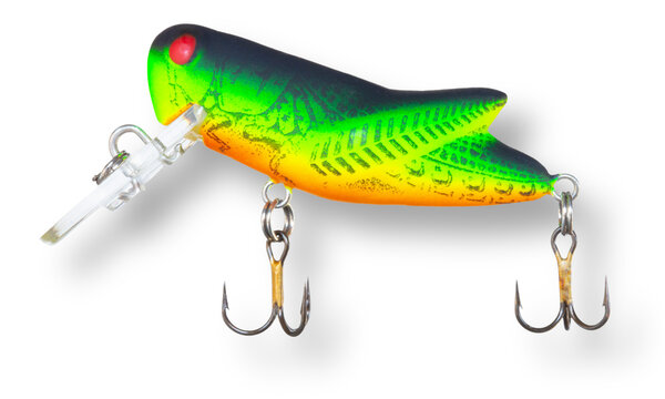 Shadow under a fishing lure that looks like a grasshopper