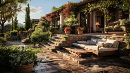 3D render Antique Roman Home and Garden, relaxation Creating a Harmonious Fusion of Outdoor Spaces