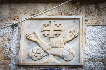 jerusalem cross, coat of arms, old city of jerusalem, israel, middle east, stone