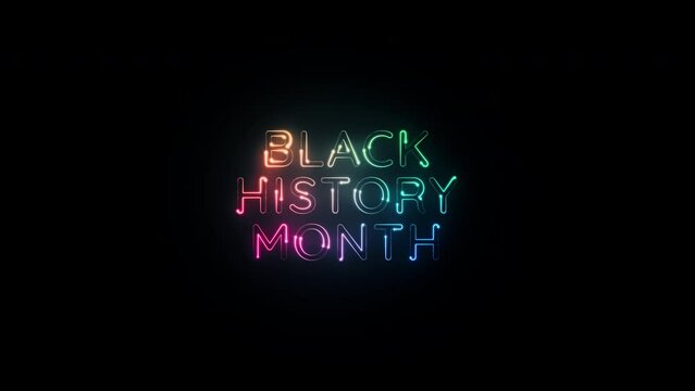Black History Month glow colorful neon laser text animation on black abstract background. 