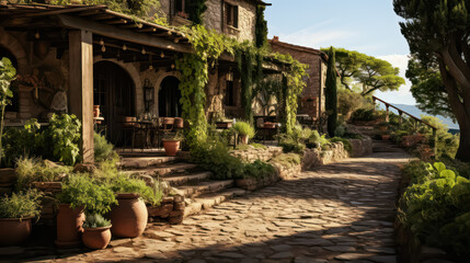 3D render Antique Roman Home and Garden, relaxation Creating a Harmonious Fusion of Outdoor Spaces