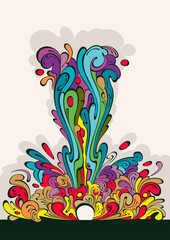 Psychedelic Abstract Blooming Clouds Poster. 1960s Style Vintage Colorful Dynamic Illustration