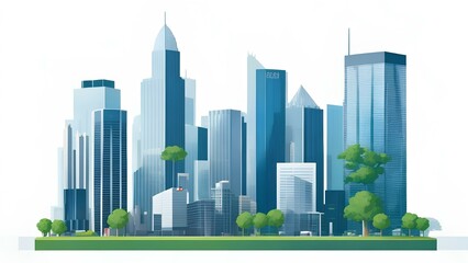 green city skyline with reflection illustration 
