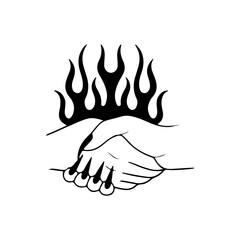vector illustration of shaking hands with fire concept