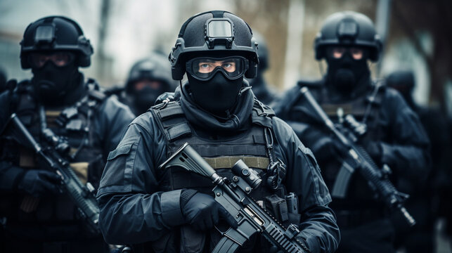 A SWAT team in tactical gear preparing for a high-risk operation Generative AI