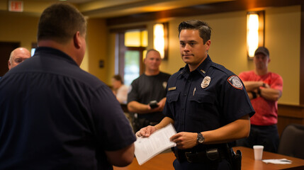 A first responder receiving recognition and gratitude from the community for their service Generative AI