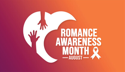 August is Romance Awareness Month background template. Holiday concept. background, banner, placard, card, and poster design template with ribbon, text inscription and standard color.