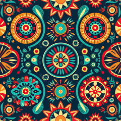 Fototapeta premium Seamless Repeating Mexican art pattern background, graphic design