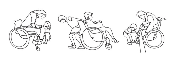 Disabled kid line vector. Help, support and friendship with people especially. A person in a wheelchair