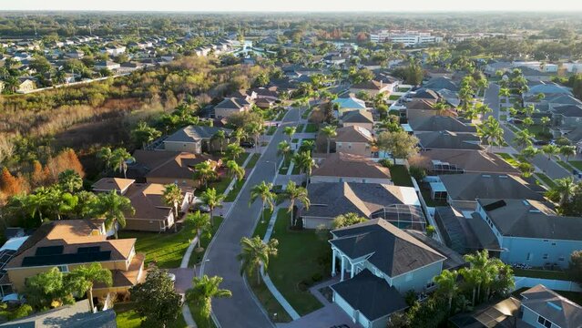 Aerial Neighborhood image of Trinity Florida Cityscape with houses and homes from drone	