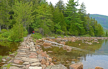 Jordan Pond hiking trail. Acadia National Park, Maine, United States