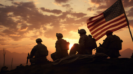 Fototapeta na wymiar Veterans Day Military Soldiers, American Flag
