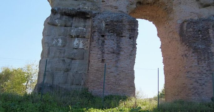 Ruins of ancient Roman aqueduct. Parco degli Acquedotti park, Rome, Italy