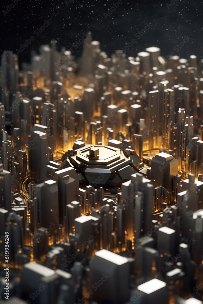 Poster a picture that was created by a computer showing a city in the future