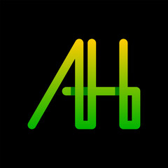 AH Letter Initial Logo Design Template Vector Illustration. Yellow Green Typography on Black Background