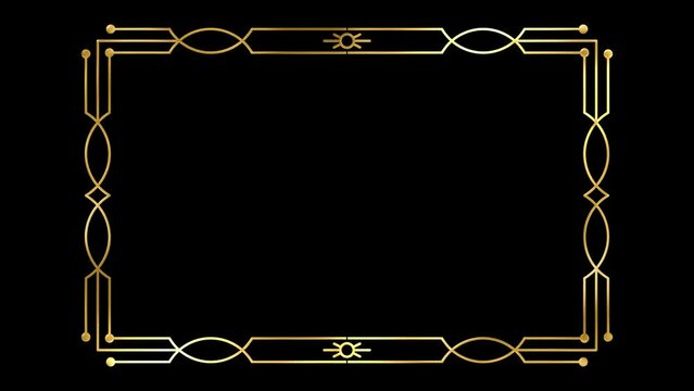 Animated  golden vintage frame design. Antique label. For wedding or retro movie.