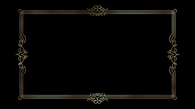 Animated  golden vintage frame design. Antique label. For wedding or retro movie.