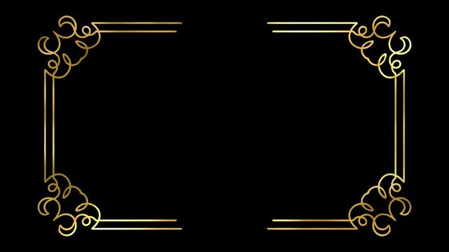 Animated  golden vintage frame design. Antique label. For wedding or retro movie.