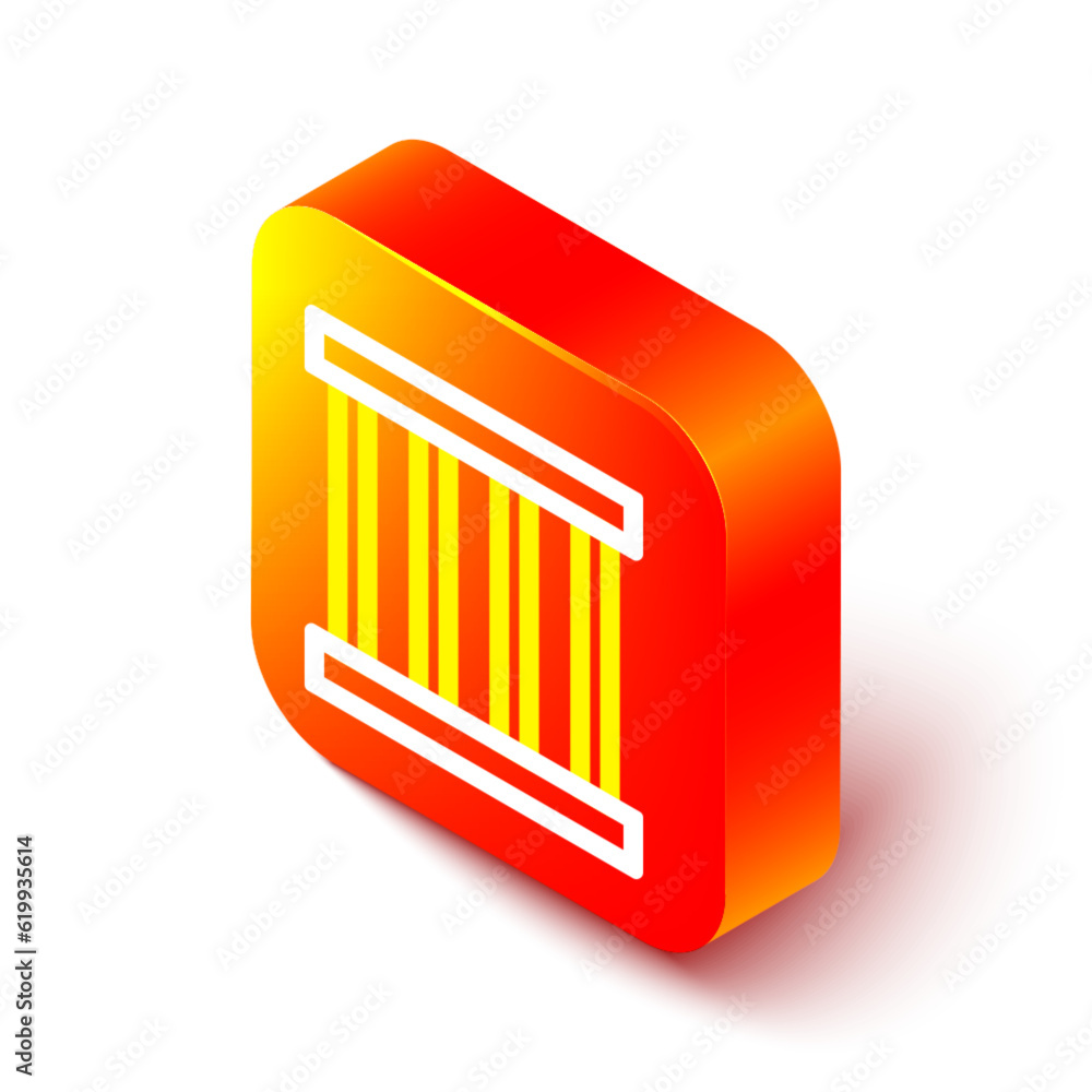 Aufkleber isometric line prison window icon isolated on white background. orange square button. vector