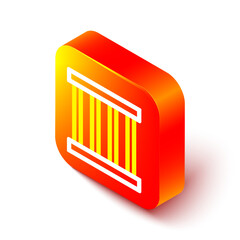 Isometric line Prison window icon isolated on white background. Orange square button. Vector