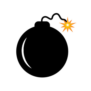 Bomb, wick and explosion icon. Explosive device operation concept. Vector illustration. Flat style.