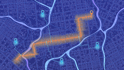 Gps map navigation to own house. City top view. View from above the map buildings. Detailed view of city. Decorative graphic tourist map. Abstract transportation background. Vector