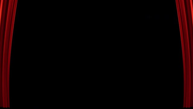 Red velvet theater curtains opening isolated by the alpha channel(transparent background).realistic movement and highly detailed fabric texture.Presentation.graphic resource for beginning movie